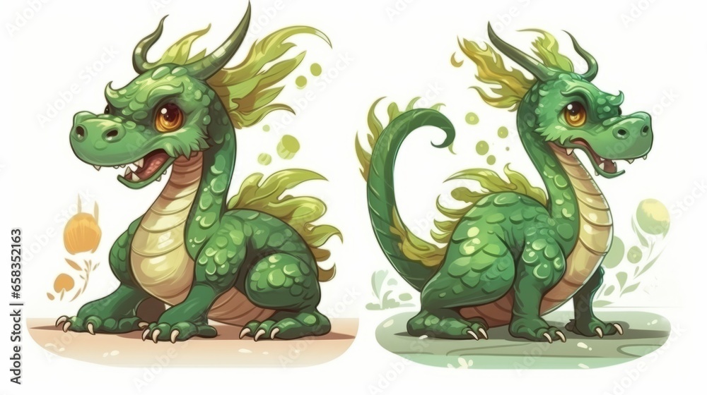 Obraz premium Cute Green Wood dragon, symbol of 2024 Chinese New Year