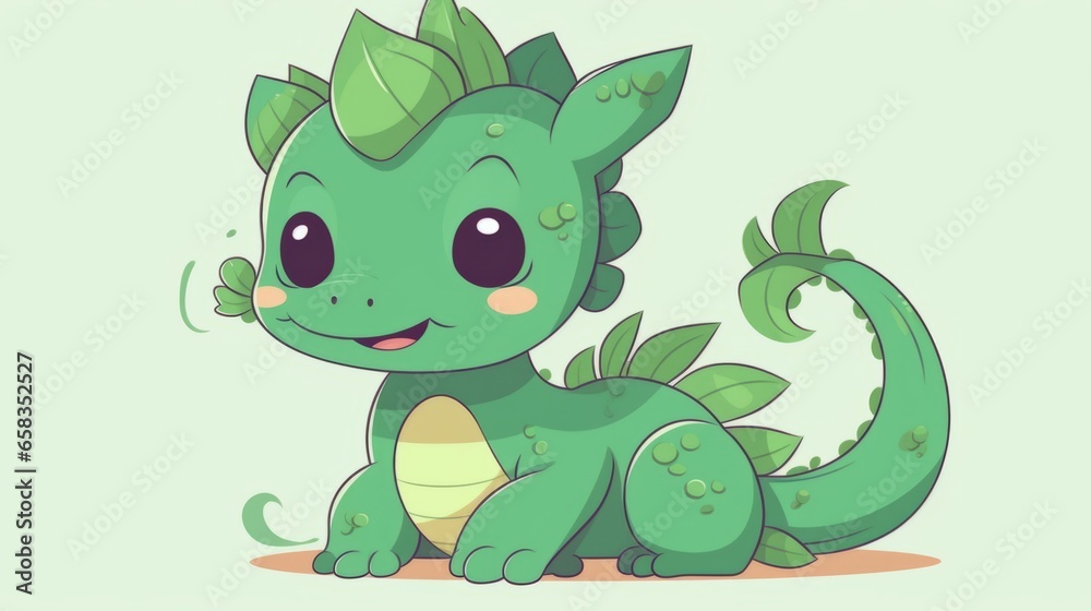 Obraz premium Cute Green Wood dragon, symbol of 2024 Chinese New Year