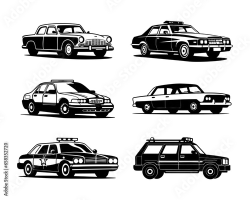 Silhouette Police Car Vector Illustrations Collection