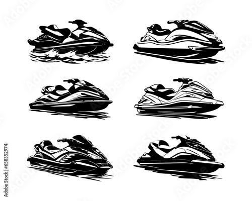 A collection of  silhouette jet ski vector illustrations