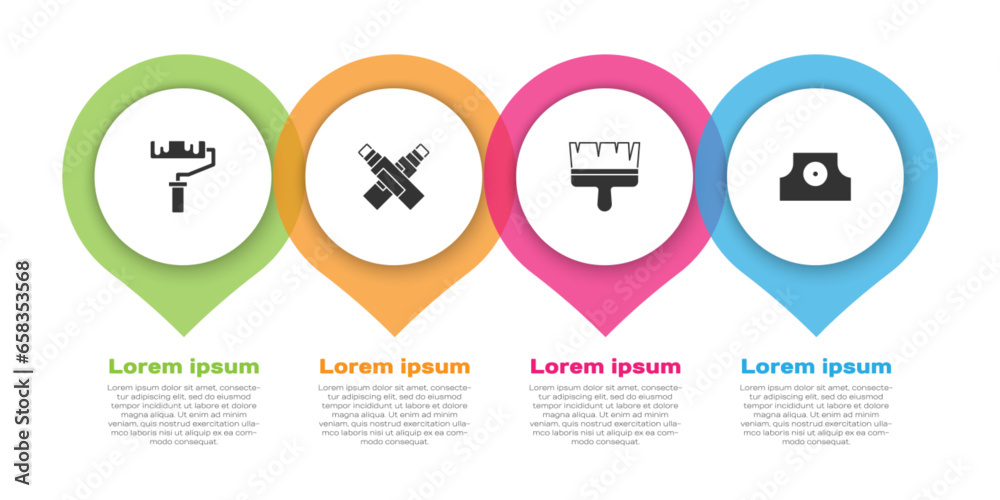 Set Paint roller brush, Marker pen, and Spray can nozzle cap. Business infographic template. Vector