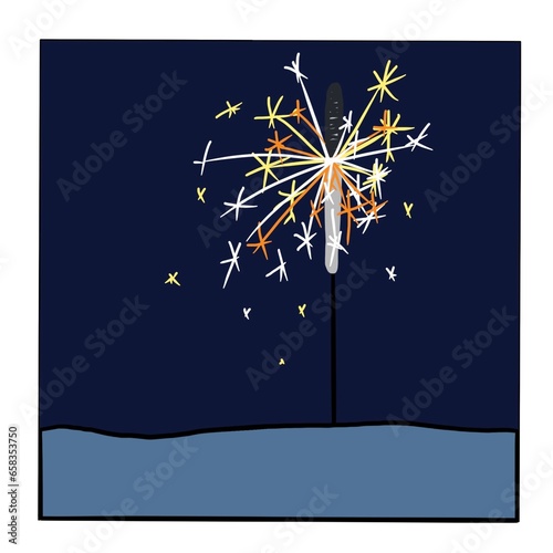 Burning sparkler, planted in the snowy ground
