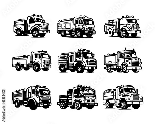 Silhouette Fire Truck Vector Illustrations Collection