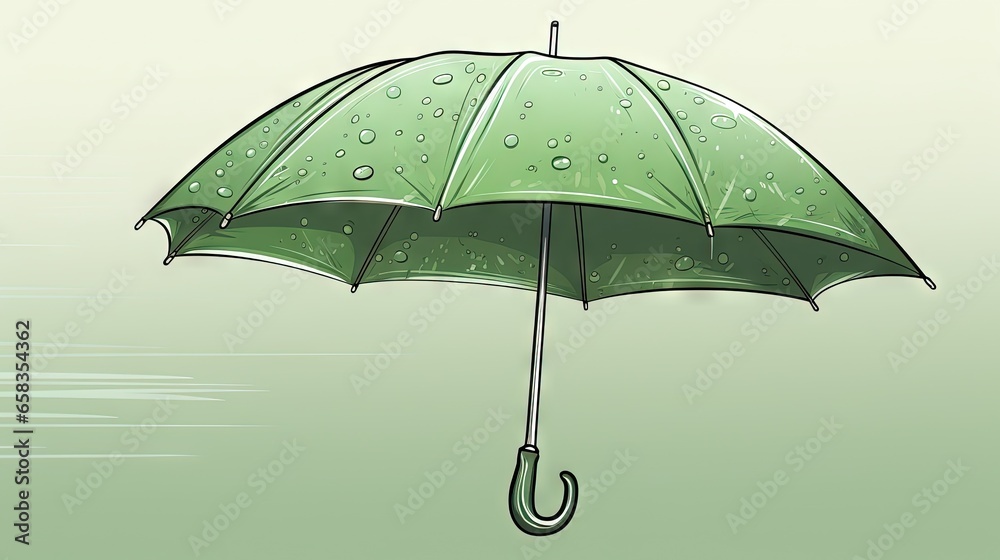  a green umbrella with water drops on it is opened up.  generative ai