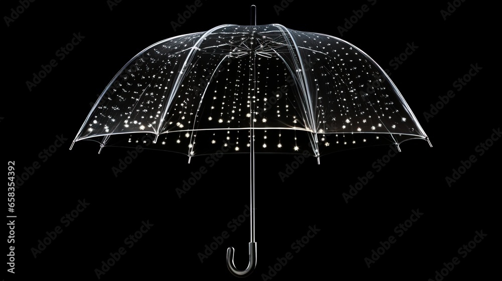  a clear umbrella with white stars on it and a black background.  generative ai - obrazy, fototapety, plakaty 