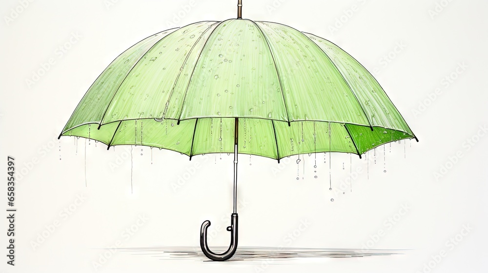  a drawing of a green umbrella with rain drops on it.  generative ai