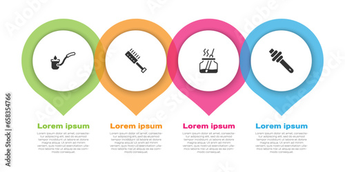 Set Sauna ladle, brush, Aroma diffuser and Honey dipper stick. Business infographic template. Vector