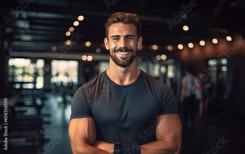 Close-up shot of a satisfied fitness enthusiast in the gym after a workout