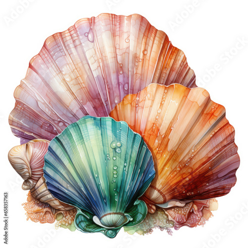 watercolor seashell clipart, generative ai