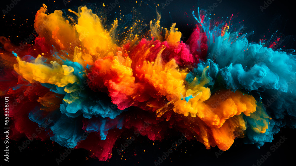 Abstraction. Color Explosion. Color Powder Explosion on Dark Background. Festival of the Colors. Generative AI. 