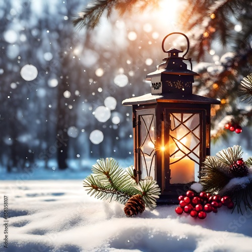 christmas lantern in the snow © Irum