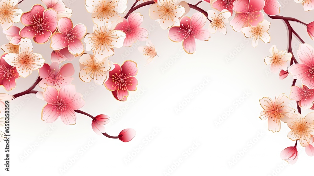  a white and pink background with flowers and leaves on it.  generative ai