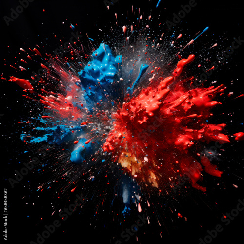 Explosion of Paint. Colors All Over. Firework of Paints on Black Background. Splashes of Color. Generative AI.  photo