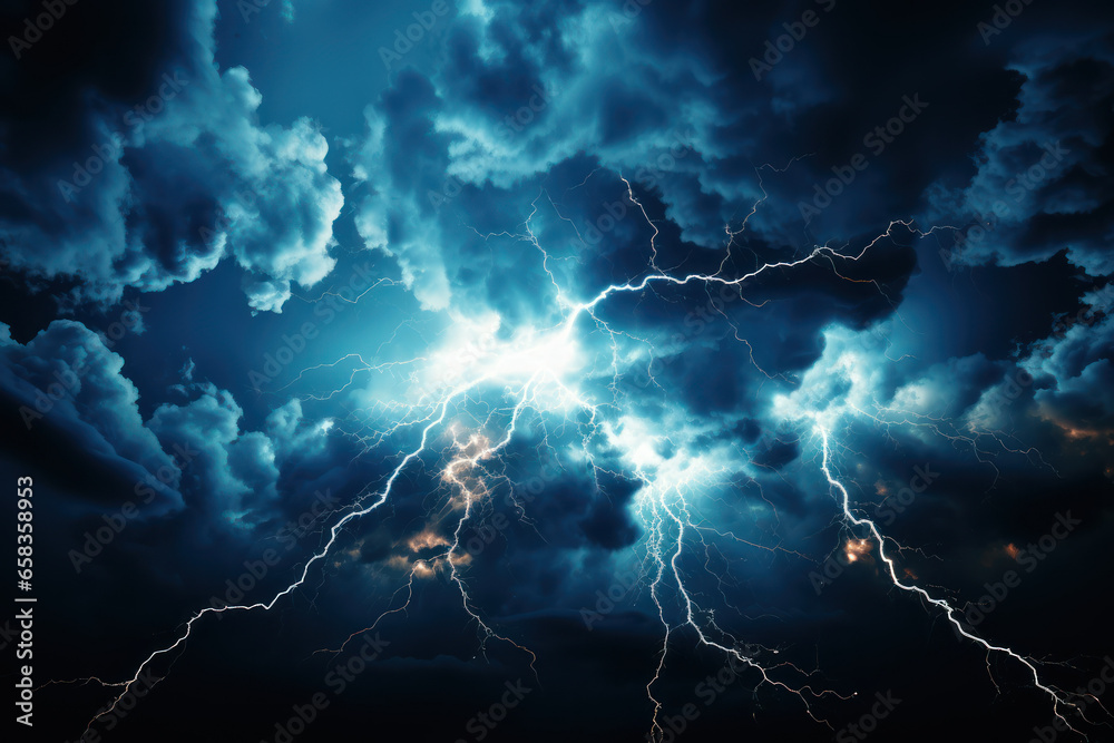 Brilliant bolts of lightning illuminating a pitch-black night sky during an electrical storm. Concept of a thunderstorm. Generative Ai. Brilliant bolts of lightning illuminating a pitch-black night sky during an electrical storm. Concept of a thunderstorm. Generative Ai.