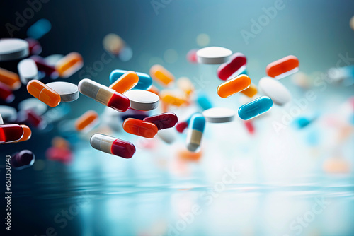 Generative AI illustration of variety of pharmaceutical pills