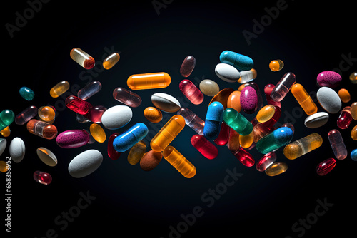 Generative AI illustration of variety of pharmaceutical pills