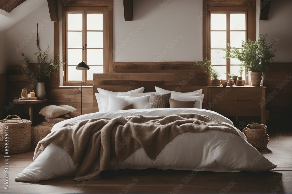 French country rustic interior design of modern bedroom in farmhouse
