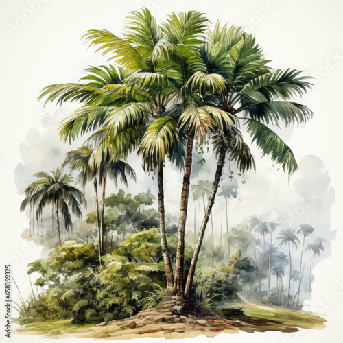 watercolor Palm Tree clipart, generative ai © moondesigner
