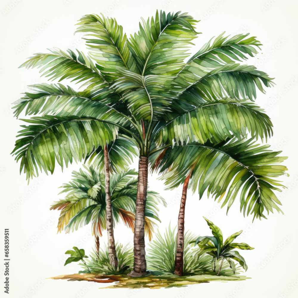 watercolor Palm Tree clipart, generative ai