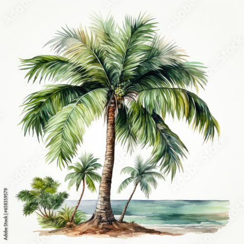 watercolor Palm Tree clipart, generative ai