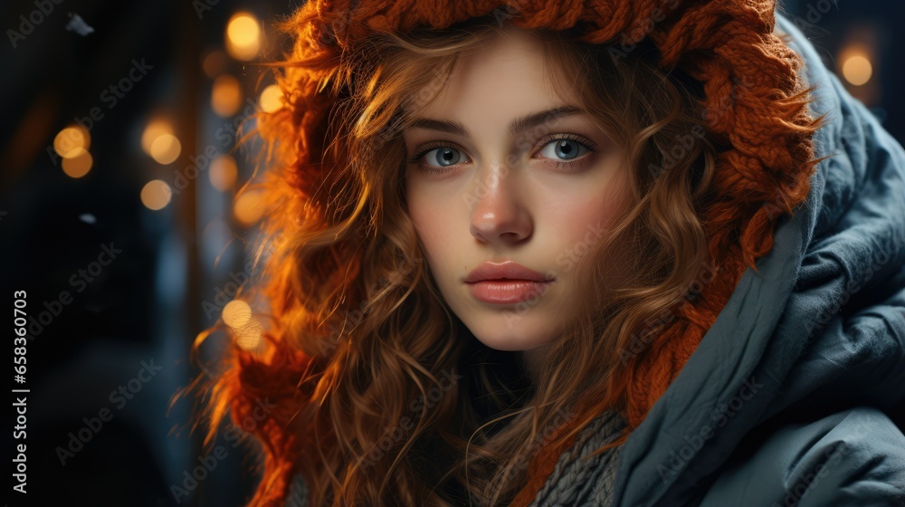 Portrait of beautiful woman in winter