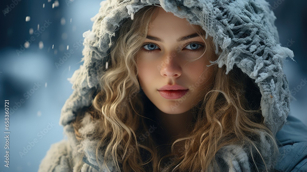 Portrait of beautiful woman in winter Portrait of beautiful woman in winter