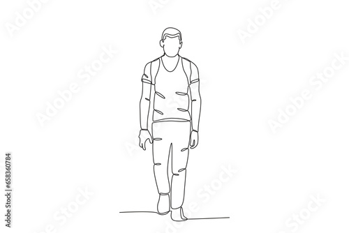 A migrant is out on a walk. International migrants day one-line drawing