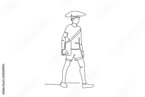 A man carrying a lot of things. International migrants day one-line drawing