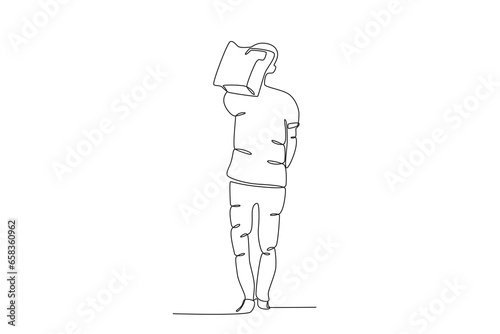 Back view of a migrant carrying a bag. International migrants day one-line drawing