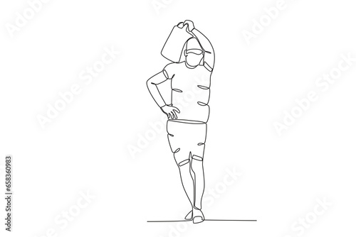 A man carries a bag on his shoulders. International migrants day one-line drawing