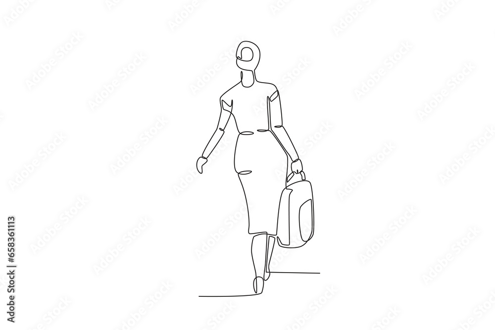 A migratory beauty carrying a bag. International migrants day one-line drawing A migratory beauty carrying a bag. International migrants day one-line drawing