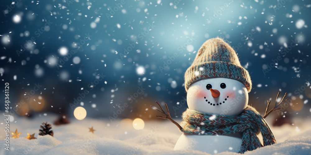 Winter Wonderland, Festive Christmas Snowman in Falling Snow