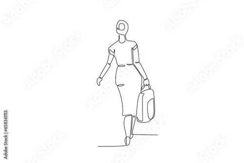 A migratory beauty carrying a bag. International migrants day one-line drawing