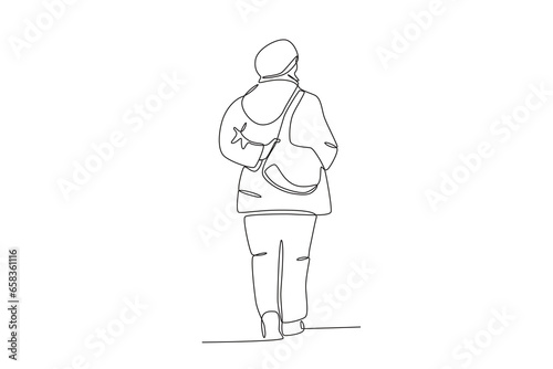A man walking with a bag. International migrants day one-line drawing