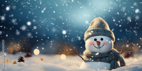 Winter Wonderland, Festive Christmas Snowman in Falling Snow © ELmidoi-AI