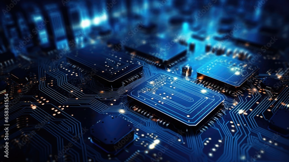 Electronic circuit board with processor, technology illustration