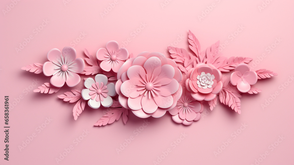 Illustration de fleurs roses et blanches sur un fond de couleur rose. Arrière-plan et fond pour conception et création graphique.