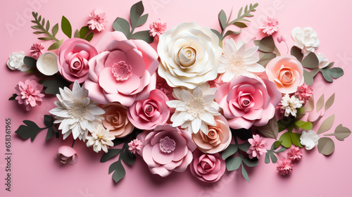 Illustration de fleurs roses et blanches sur un fond de couleur rose. Arrière-plan et fond pour conception et création graphique. © FlyStun