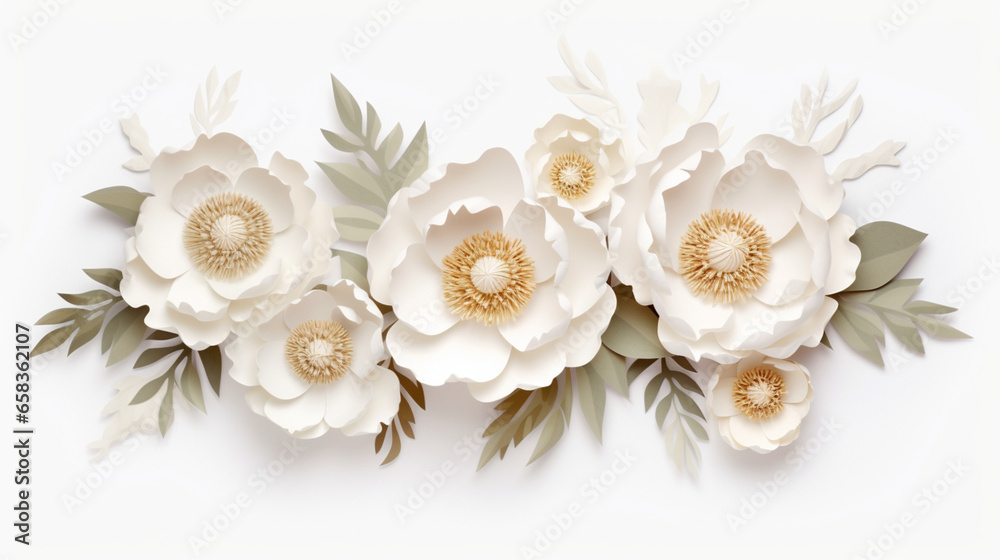 Illustration de fleurs blanches sur un fond de couleur blanc. Arrière-plan et fond pour conception et création graphique. - obrazy, fototapety, plakaty 