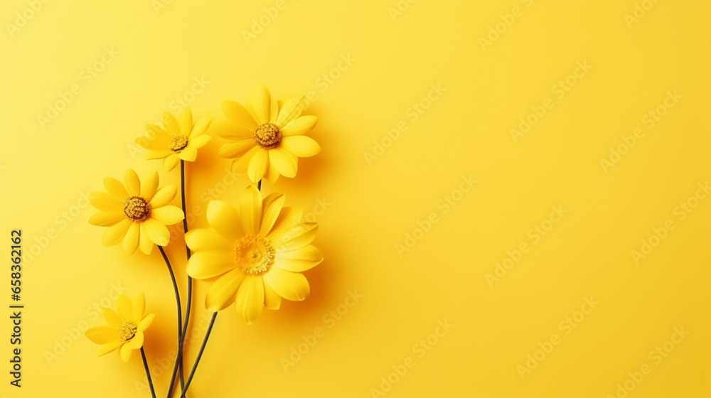 Illustration de fleurs jaunes sur un fond de couleur jaune. Arrière-plan et fond pour conception et création graphique. - obrazy, fototapety, plakaty 