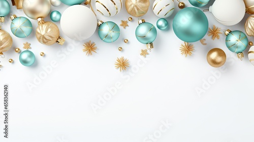  a group of christmas ornaments on a white background with a place for text.  generative ai
