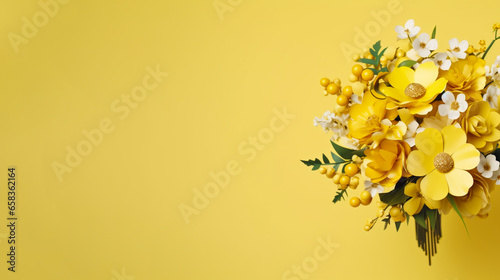 Illustration de fleurs jaunes et blanches sur un fond de couleur jaune. Arrière-plan et fond pour conception et création graphique. © FlyStun
