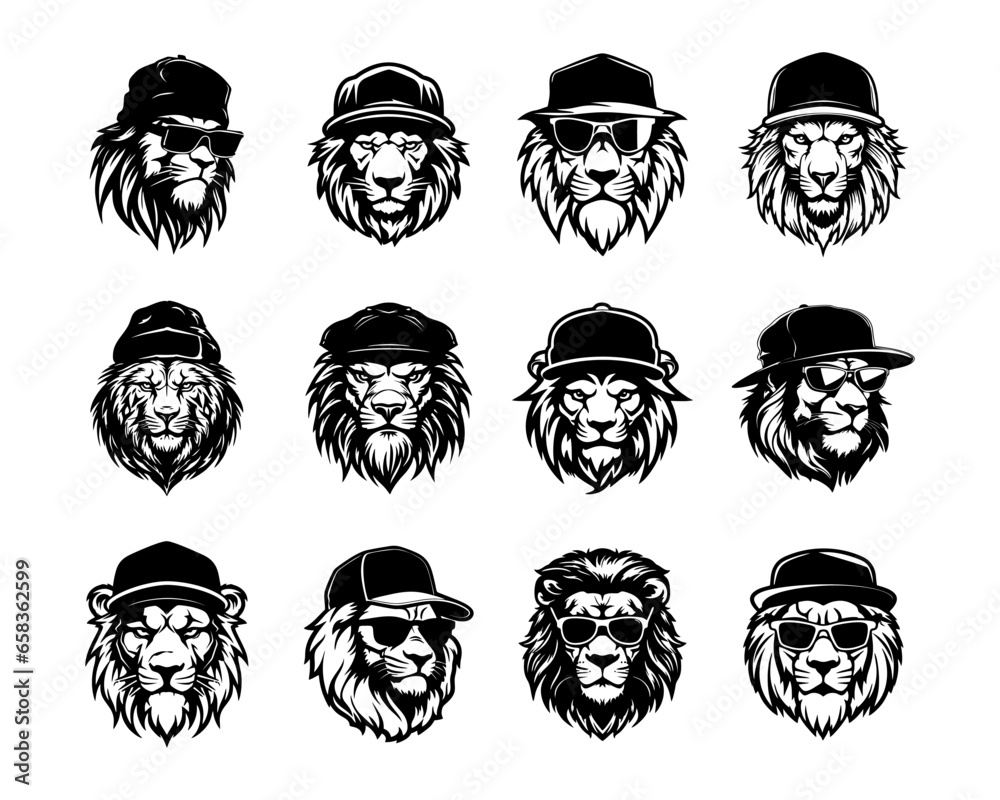 Lion with Hat Vector Illustrations Collection