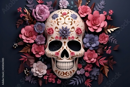 Festive Day Of The Dead Floral Skull Design Inspiration. Сoncept Dia De Los Muertos, Mexican Traditions, Floral Skull Art, Cultural Celebrations