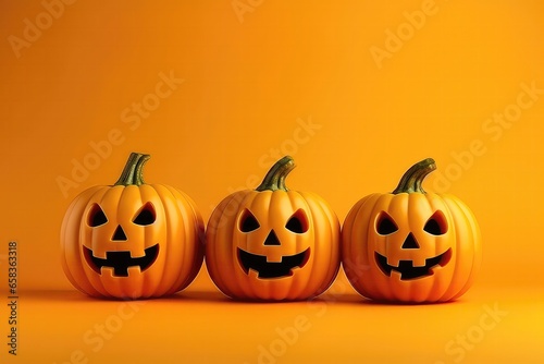 Halloween Pumpkin Decorations Arranged On Yelloworange Background, Adding Festive Touch
