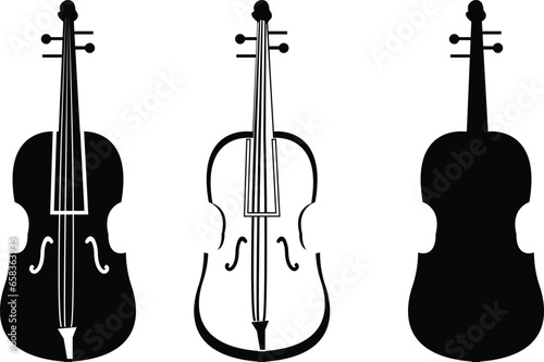violin with bow icon set. simple vintage music violin vector symbol for mobile app, and website UI design.