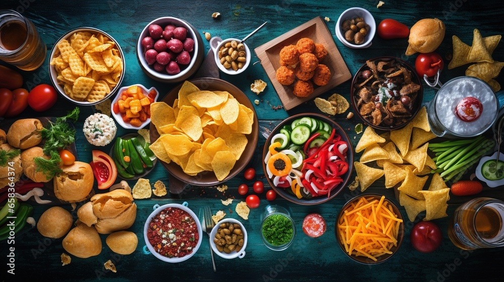  a table filled with different types of snacks and condiments.  generative ai