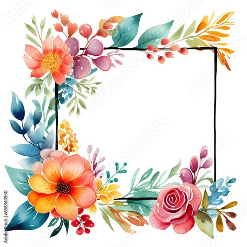 Watercolor floral decoration , floral frame on white background.