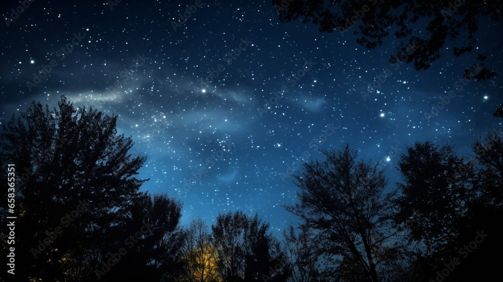 night sky with stars and trees