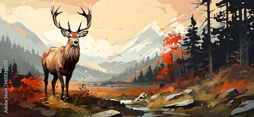 Illustration deer in the forest